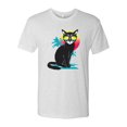 thumbnail image 2 of Wild Bobby, Cool California Beach Kitten Silhouette Sun Cat | Mens Cat Lover Premium Tri Blend T-Shirt, Heather White, Small, 2 of 4