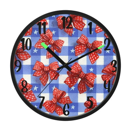 RMDQTR 12 Inch Sound-Activated LED Night Light Wall Clock Silent Sweep Movement Acrylic Face Battery-Operated for Bedroom/Living Room/School / Retro Red Polka Dot Bows