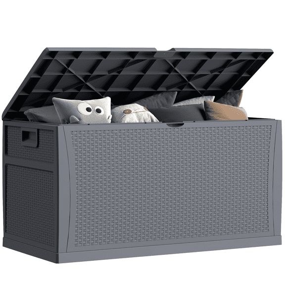 EHHLY 121 Gallon Outdoor Storage Box Large, Lockable Outside Storage Containers Waterproof Patio Cushions Storage Deck Boxes, Grey