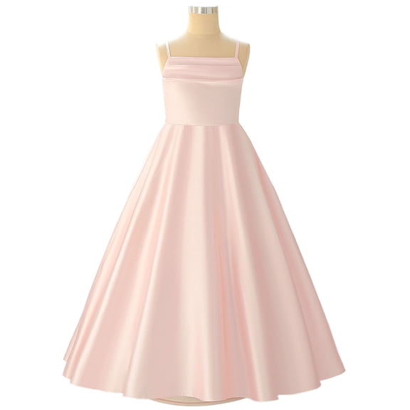 Flower Girls Satin Dress Adjustable Strap Wedding Birthday Party Prom Ball Gown