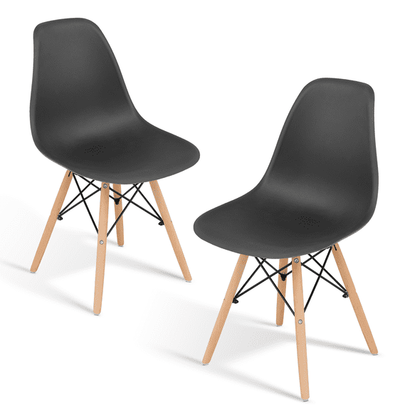 OSM Modern Plastic Dining Chair Set of 2 with Solid Wood Legs for Kitchen, Living Room, Bedroom, Black