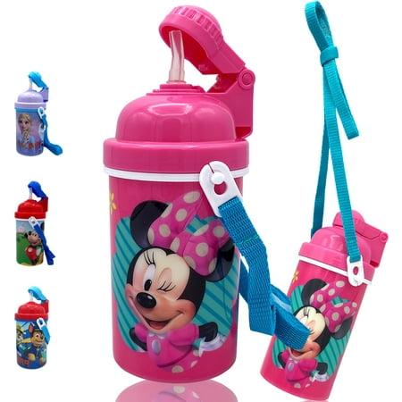 

Disney Minnie Carrying Strap One Touch Water Bottle with Reusable Built in Straw Safe Approved BPA Free