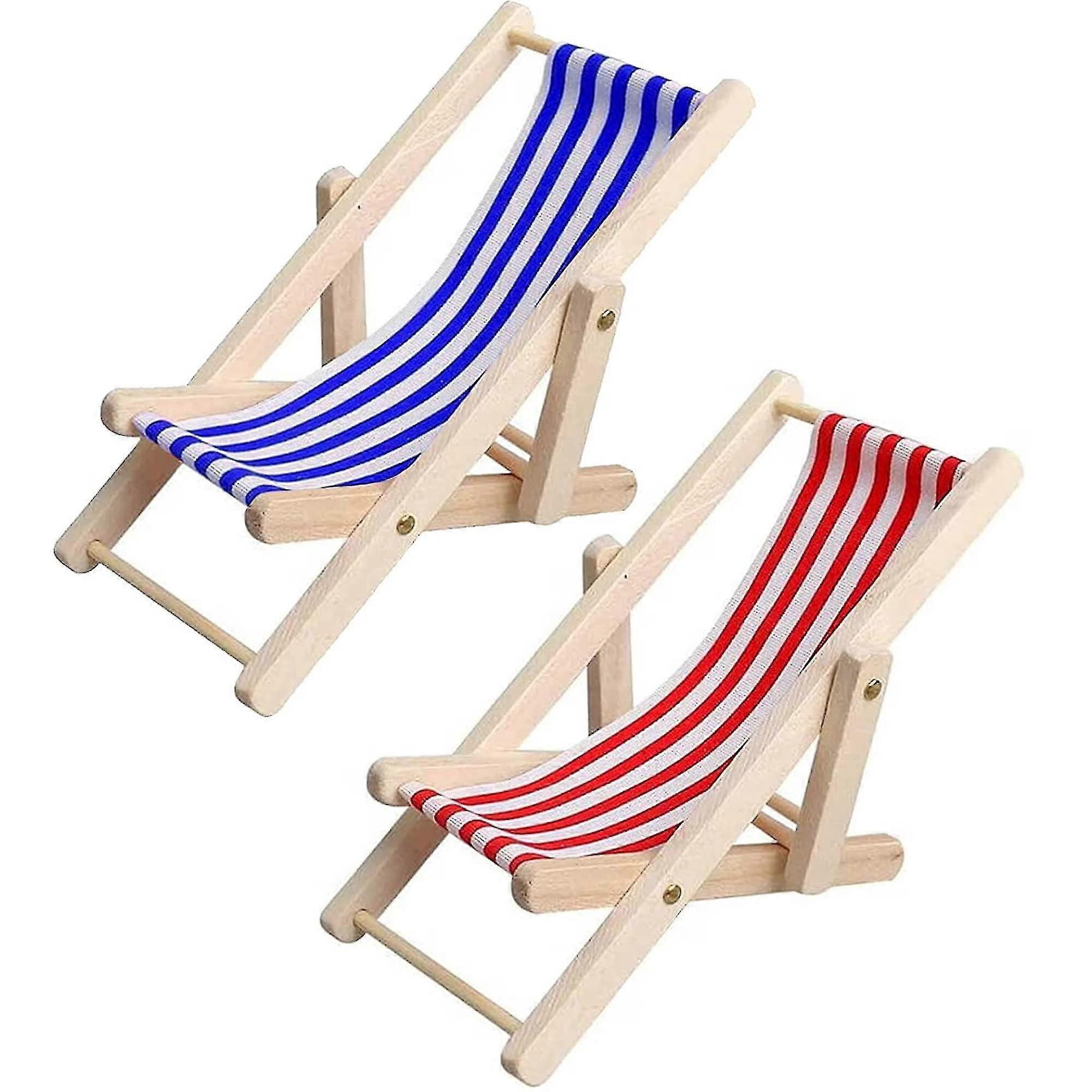2 Pcs Mini Chaise de Plage, Mini Chaise en Bois Modèle de Chaise de Plage Mini Pliable Accessoires de Meubles Mini A