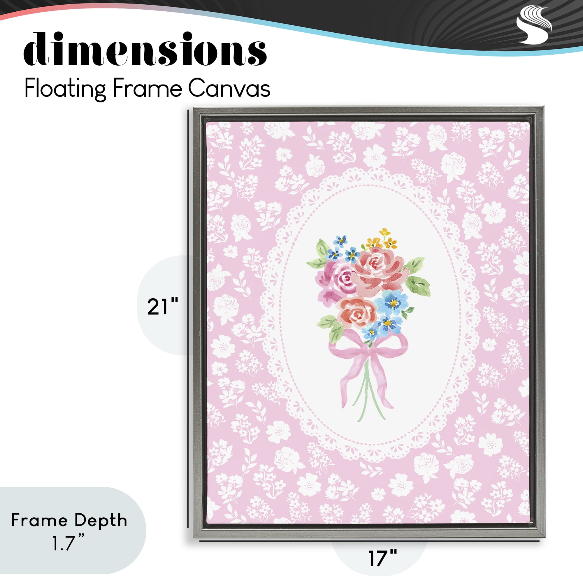 Stupell Industries Pink Feminine Bouquet Gray Framed Floater Canvas Wall Art, design by Corinne Haig