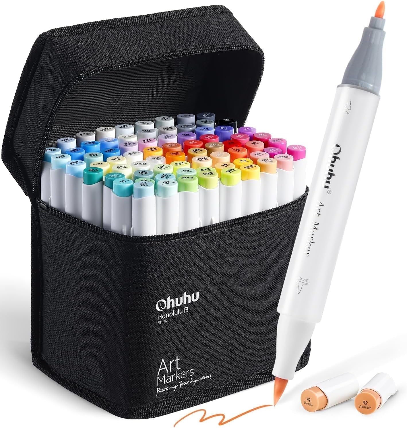 Ohuhu Honolulu Serie 80 Colors Markers Set Brush-and-Chisel Dual
