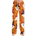thumbnail image 4 of KDDYLITQ Pajamas for Women Halloween Skeleton Elastic Waist Stretchy Soft Drawstring Trousers Lightweight Skull Halloween Pj Pants Yellow S, 4 of 6
