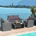 thumbnail image 2 of Gymax Ensemble de Conversation en Rotin pour Patio 4 Pcs Ensemble de Meubles d'Extérieur avec Coussins Gris, 2 of 10