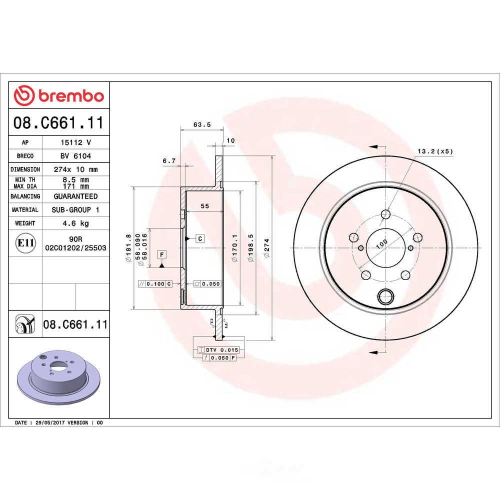 Brembo 08.C661.11 PRIME Disc Brake Rotor