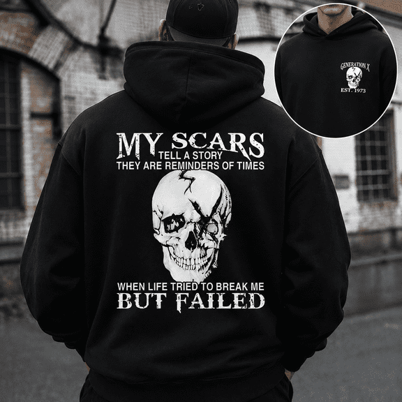 Custom Year Generation X 1965-1980 My Scars Tell A Story Skull Hoodie Resilience Sarcastic Gift