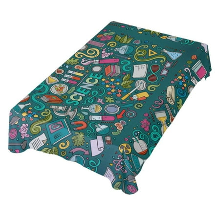 

JSTEL Doodle Cartoon Science Knowledge Table Cloth Square 60 x 60 Inch Tablecloth Anti Wrinkle Table Cover for Dining Kitchen Parties