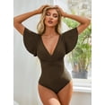 thumbnail image 4 of Attraco One Piece Swimsuits for Women Trumpet Sleeve V Neck Ruched Monokini Bathing Suits, 4 of 5