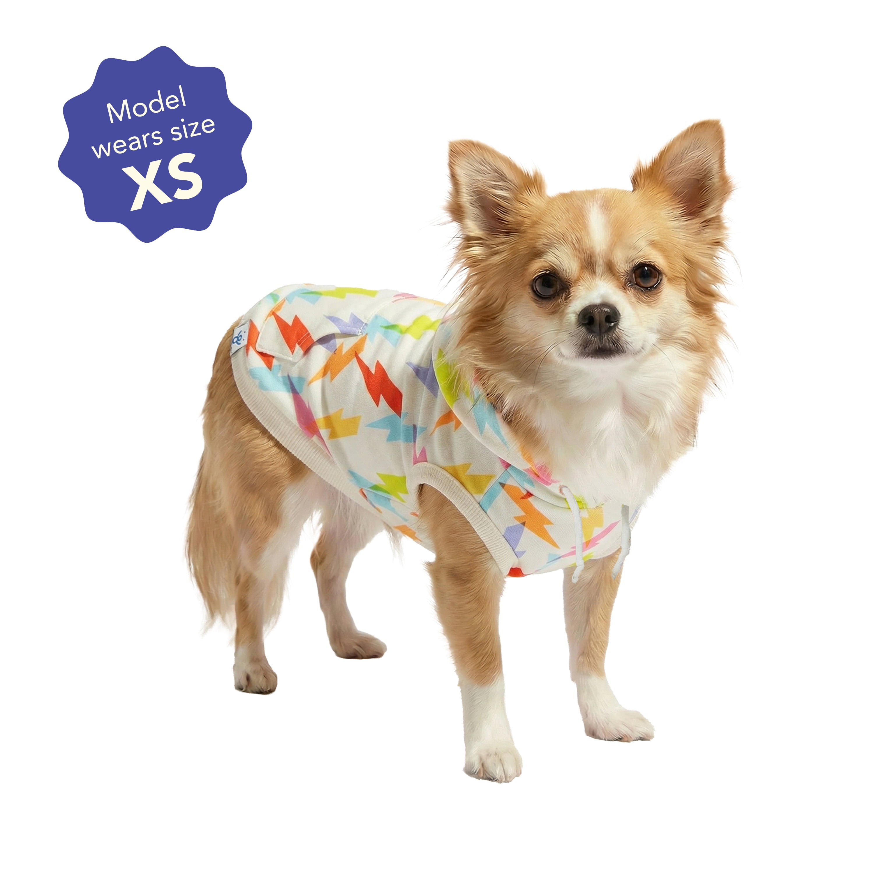 Oodles Multi-Colored Liminal Lightning Bolt Spring Dog Hoodie, XS