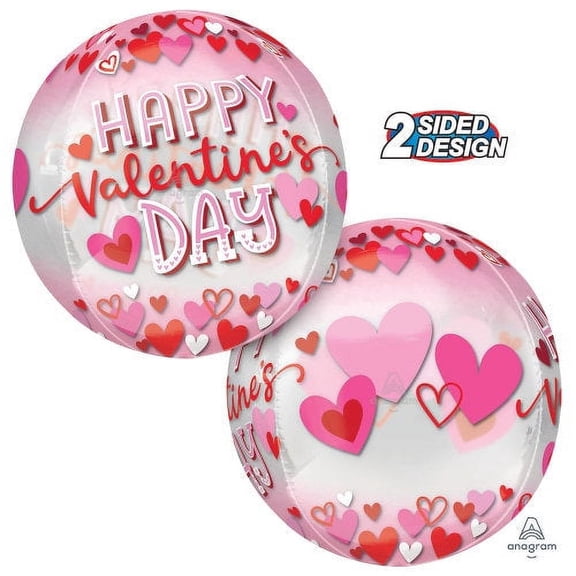 16 inch Happy Valentine'S Day Pink & Red Hearts Orbz Foil Mylar Balloon - Party Supplies Decorations
