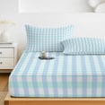 thumbnail image 6 of Full Size Fitted Sheet Set - Aqua Blue Green 3 Piece Bedding Sets 16" Deep Pocket Fitted Sheet with 2 Pillowcases Checkered Plaid Gingham Lattice Trellis Brushed Microfiber Hotel Luxury Bed Sheets, 6 of 9