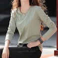 thumbnail image 4 of XPMWRP Women's Long Sleeve Shirts Casual Crew Neck Button Blouse Comfy Soft Loose Fit Solid Color Fashion Tee Army Green XL, 4 of 7