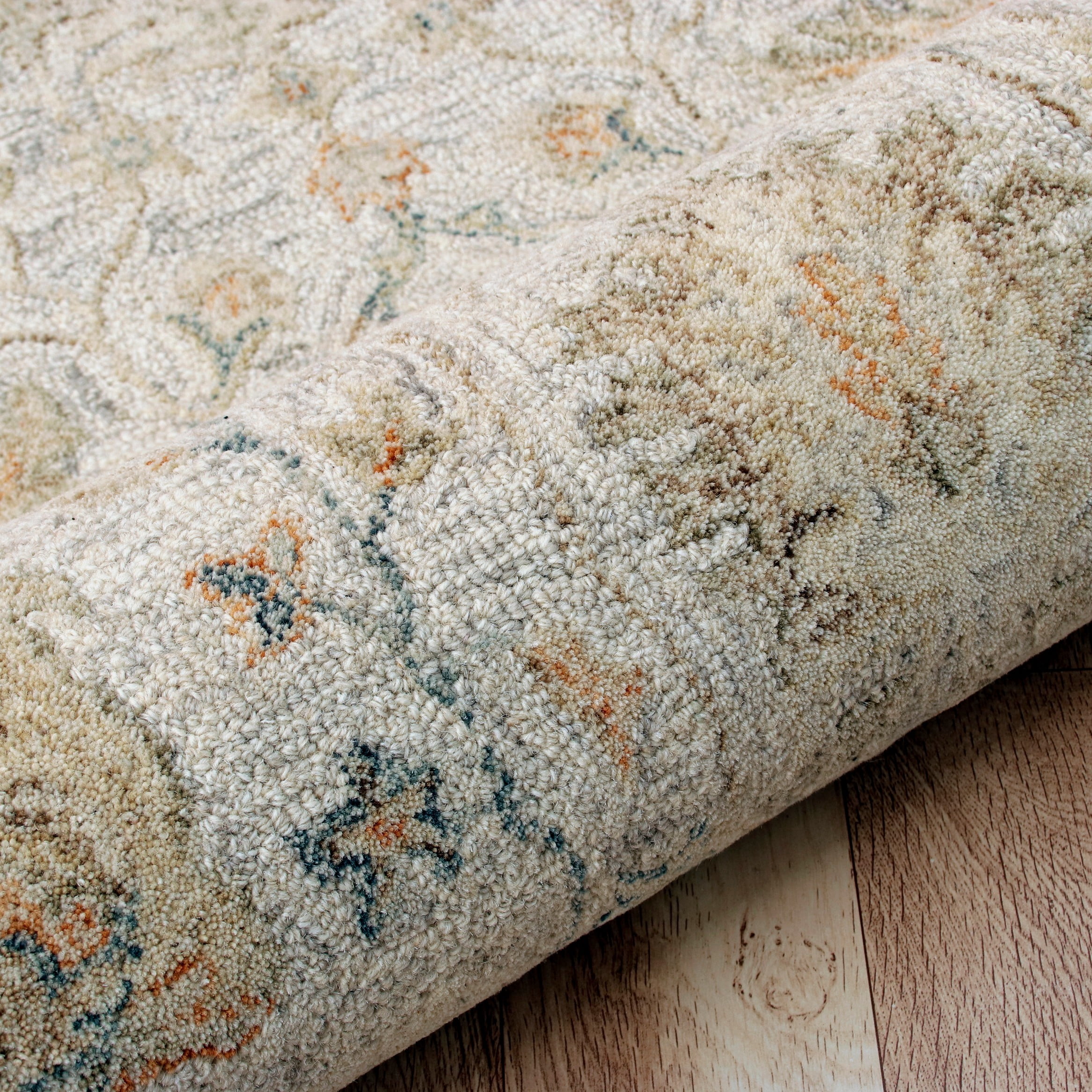Laddha Home Designs 2' x 3' Hand Tufted Abstract Floral Wool Area Throw Rug - Silver and Brown