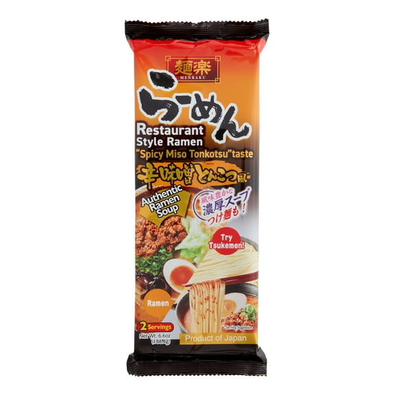 Menraku Spicy Miso Tonkotsu Ramen Noodle Soup 6.5 oz Pack of 2