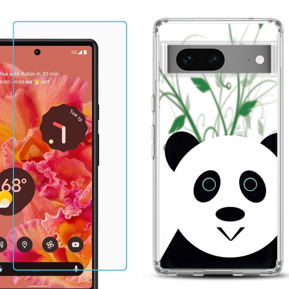 Slim-Fit Gel TPU Phone Case for Google Pixel 7, with Tempered Glass Screen Protector, by OneToughShield - Panda