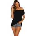 thumbnail image 4 of Camisetas de manga corta informales de verano con hombros descubiertos para mujer$Nuevo producto de verano europeo y americano Camiseta sexy sin tirantes informal de cuello redondo para, 4 of 6