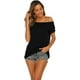 thumbnail image 4 of Camisetas de manga corta informales de verano con hombros descubiertos para mujer$Nuevo producto de verano europeo y americano Camiseta sexy sin tirantes informal de cuello redondo para, 4 of 6