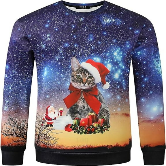 SSLR Men's Funny Xmas Holiday Crew Neck Ugly Christmas Sweatshirt Pullover