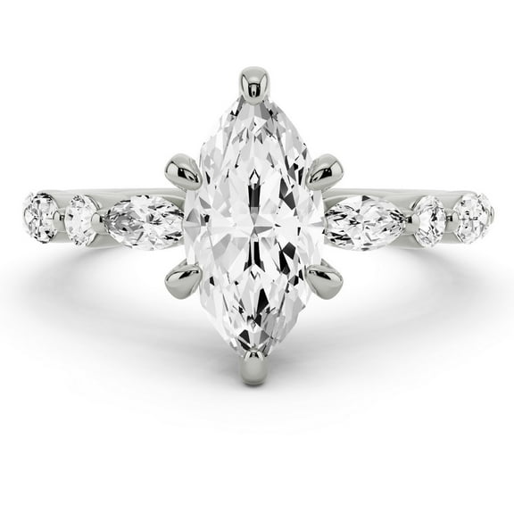 Lina Jewel 2.13 Ct Marquise Cut Solitaire Engagement Ring for Women - 14K White Gold Plated Lab-Created Simulated Diamond with Accent Diamonds - Wedding and Anniversary Ring for Women - Gift for Her