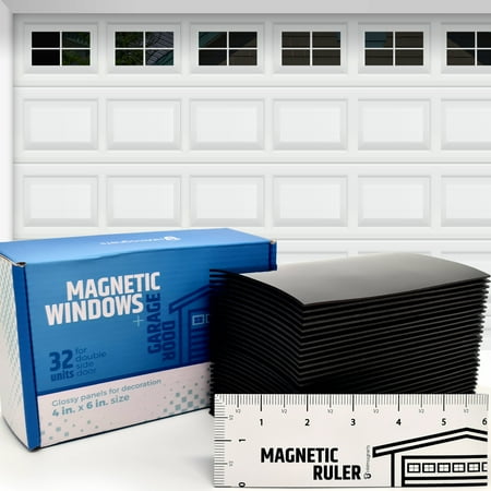 

Strong & Glossy Magnetic Garage Door Windows - Looks Like Real Window Panels/Faux Panes - Decorative Hardware Kit - Easy to Align & Will Never Fall (Upgraded Magnets) | Fits 2 Car Garage | 32pcs 4 X6