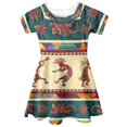 thumbnail image 3 of Renewold 3-4 Years Litter Girls Princess Dress Fashion High Waistline Pleated T-Shirt Dress Aztec Ethnic Short Sleeve Dresses Kokopelli Skater Dress, 3 of 5