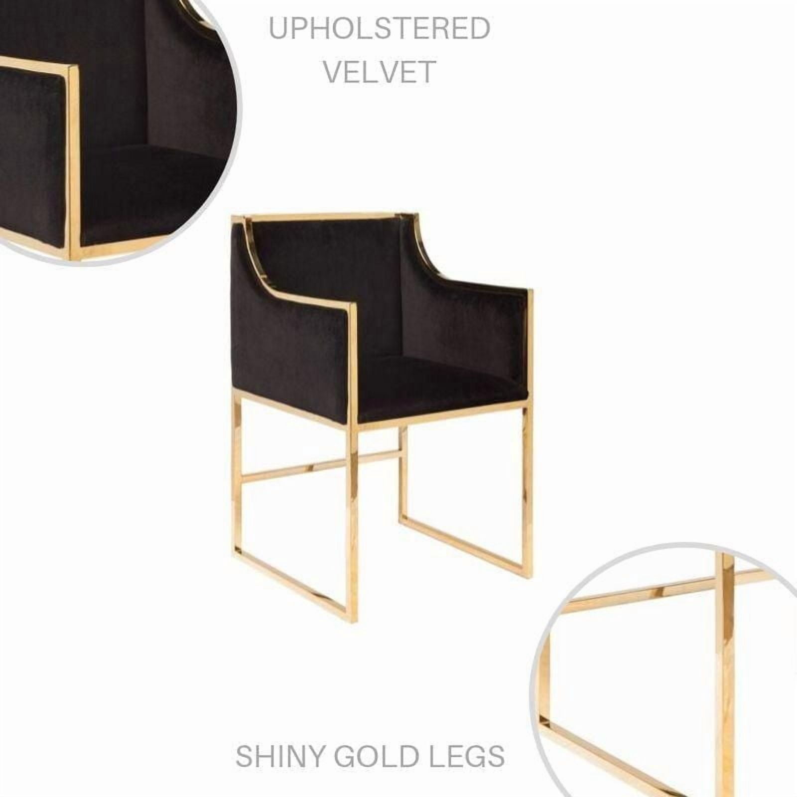 Chaise de salle à manger Hani en noir avec des accents dorés brillants – Revêtement en velours luxueux pour un look élégant et stylé