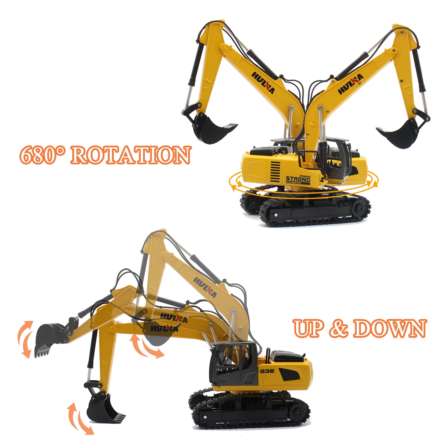 2 in 1 Remote Control Excavator with Flatbed Truck Toys, 1:24 RC Semi-Trailer Engineering Tractor with Sound and Lights, Construction Vehicles Toy for Boys