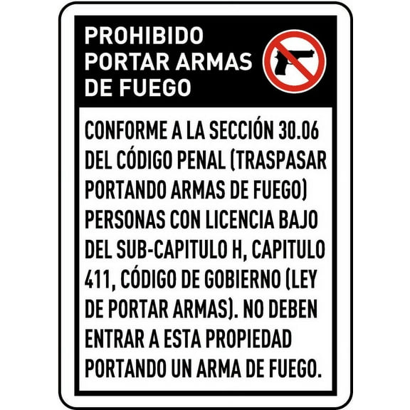 Vinyl Stickers - Spanish Texas 30.06 No Concealed Handguns Sign - Safety and Warning Warehouse Signs Stickers - 3.5" x 5" - 3 Pack
