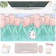 thumbnail image 1 of Kawaii Cartoon Rabbit Desk Mat Cute, Pink Tulip Desk Pad Anime Flowers Mousepad Extended Gaming Mouse Pad XXL 31.5"x15.75", Girl Gamer Keyboard Mouse, 1 of 4