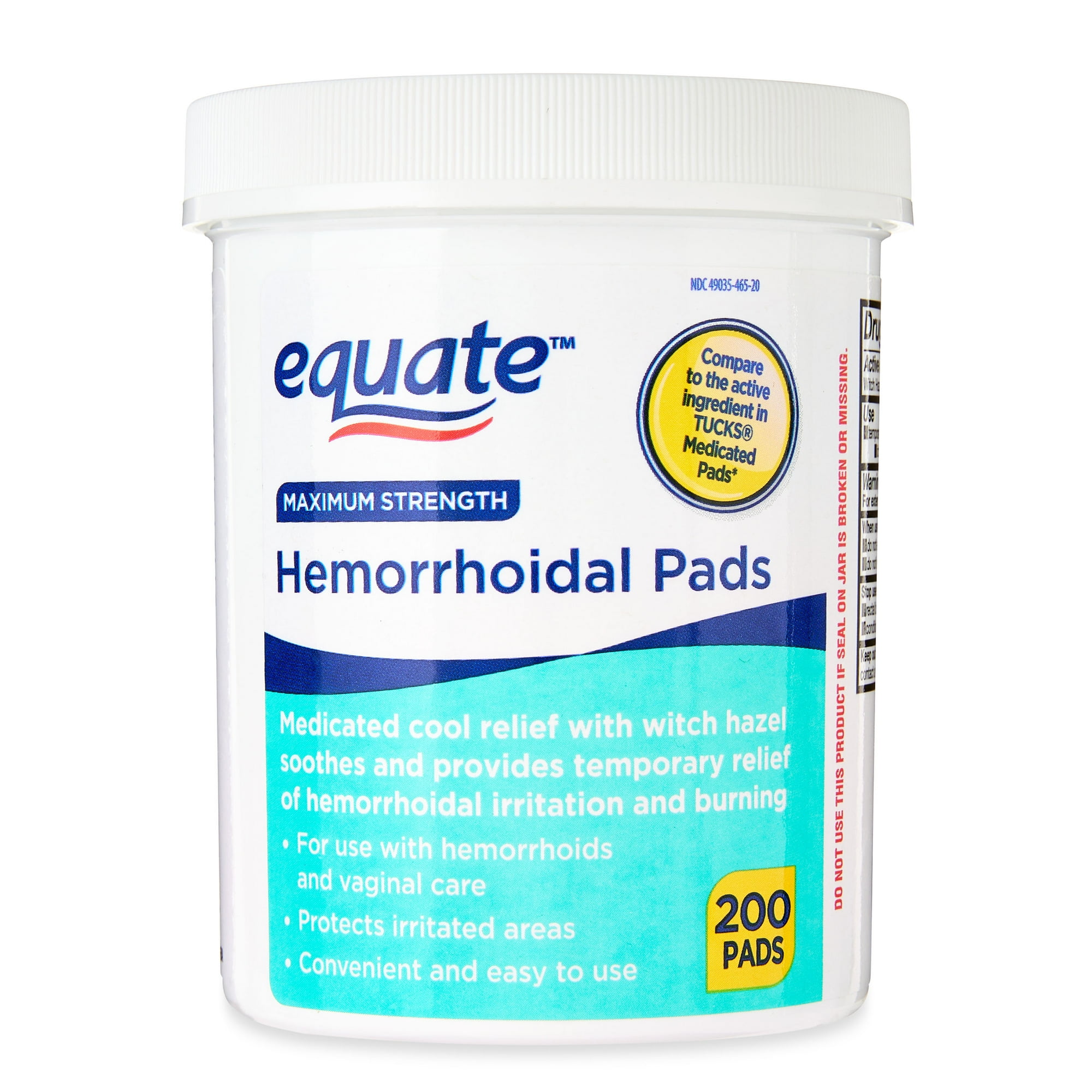 Equate Almohadillas Hemorroidales Medicadas de Alivio Fresco de MÃ¡xima Potencia, 200 Unidades