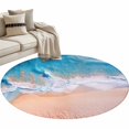 thumbnail image 2 of Round Area Rug 3ft, Abstract Ocean Coastal Beach Non-Slip Non-Shedding Floor Mat, Summer Blue White Sea Wave Painting Washable Sturdy Carpet for Living Room Bedroom Home Decor, 2 of 9