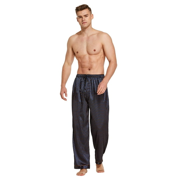 Tony & Candice Men's Satin Pajama Pants Long PJ Bottoms (X-Large, Blue/Golden)