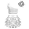 thumbnail image 2 of Alvivi Kids Girls 3 Piece Dance Outfits Sequins Crop Top with Skirt Jazz Latin Performance Costume Silver 8, 2 of 6