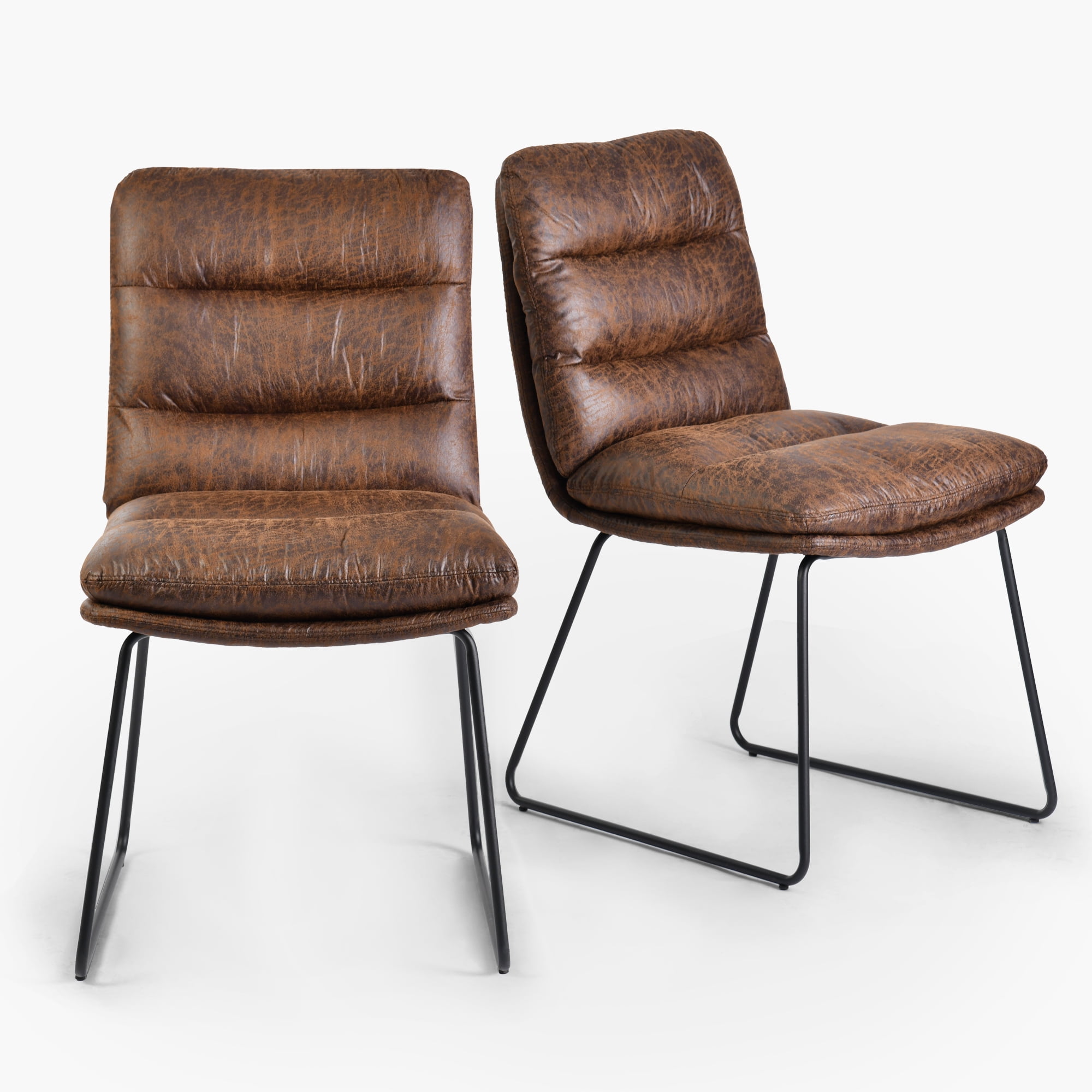 Homy Casa Set of 2 Modern Faux Leather Chairs with Thick Padding and Non-Slip Floor Protectors, Brown