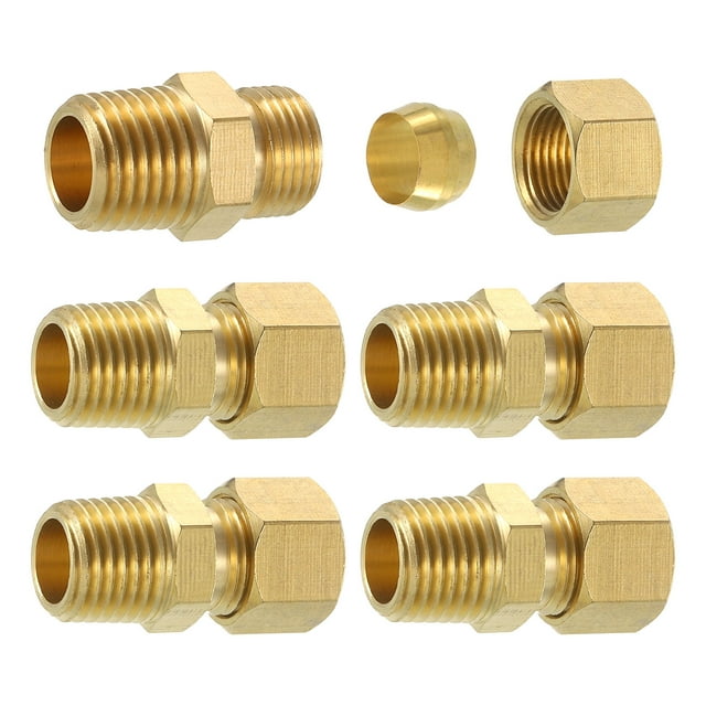 Lot de 5 Raccords de Tuyau en Laiton, 5/16 Pouces OD x 1/4 Pouces NPT Raccord de Tube de Compression Mâle en Laiton, Connecteur d'Union de Compression en Laiton, Raccord Droit en Laiton pour Tuyau de 5/16 Pouces