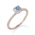 thumbnail image 4 of JeenMata Vintage Pave 1.75 carat Cushion Created Aquamarine Cluster Engagement Ring in 18k Rose Gold over Silver, 4 of 6