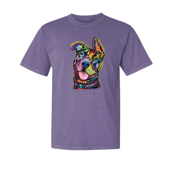 Wild Bobby,Rescues are My Favorite Breed | Cute Neon Dean Russo Pitbull Dog Dog Lover Garment-Dyed Washed Look Short Sleeve Tees, Purple, Medium