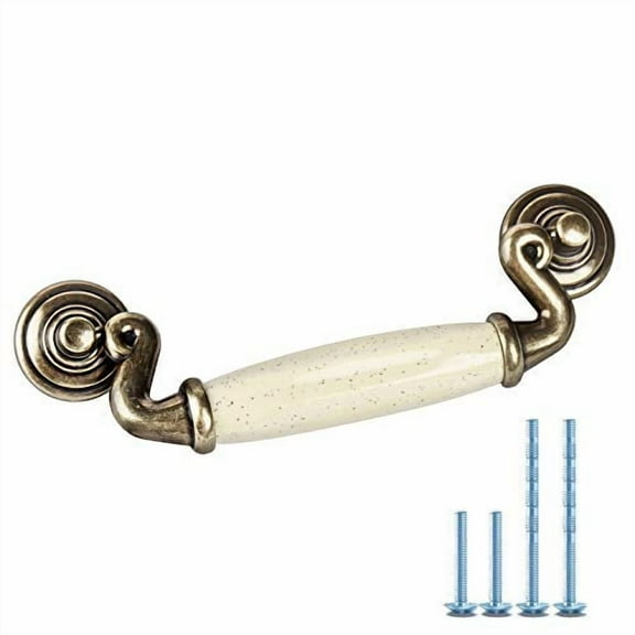 4 Pack 4 1/2" Drop Handle Ceramic Drawer Pull Antique Bronze Dresser Pull for Kitchen Cabinet Knobs (4, 4.5" Hole Centers)