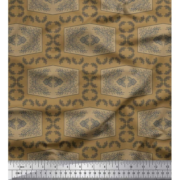 Soimoi Brown Velvet Fabric Leaves & Floral Geometric Print Fabric by the Yard 58 Inch Wide