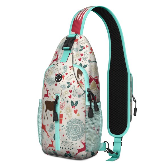 Rustic Deer Crossbody Backpack, Geometric Forest Buck Design Sling Bag for Nature Lover and Hunter, Ethnic Artistic Reindeer Print Lightweight Travel Daypack for Office, Travel, Gym, Hiking