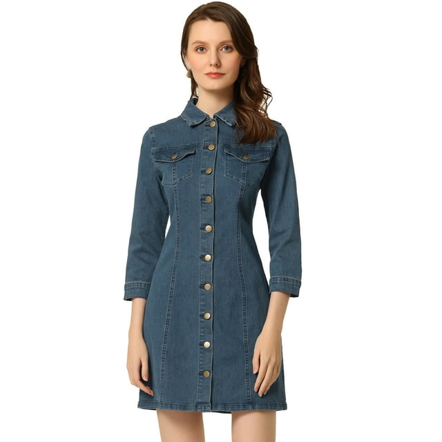 Vestido camisero Allegra K Mezclilla Azul Medio M