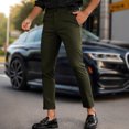 thumbnail image 2 of WTOBBY Men's Slim Fit Stretch Chinos Pants, Solid Color, Ankle Length Skinny Tapered Dress Trousers for Casual Office Wear, Comfortable and Wrinkle Resistant Fabric,Army Green L, 2 of 6