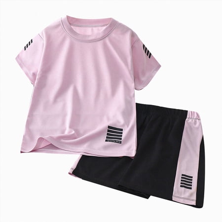 WUANDIXFA Kids Boy s Summer Outfits 1-9 Years Shorts Sleeve Crewneck T Shirt Tops Tees Shorts Sets Boy s 2 Piece Outfits Purple 4-5 Years