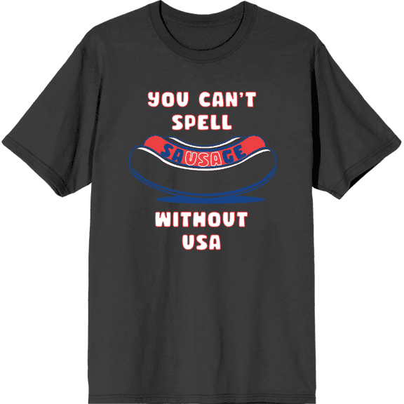 You Can't Spell Sausage Without USA Adult Short Sleeve Tee-Medium-Charcoal