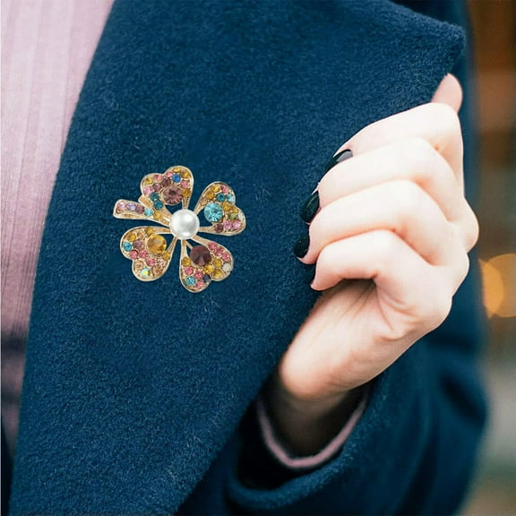 HOOUN 2 Pcs Rhinestone Brooch Shamrock Pin Four Leaf Delicate Miss