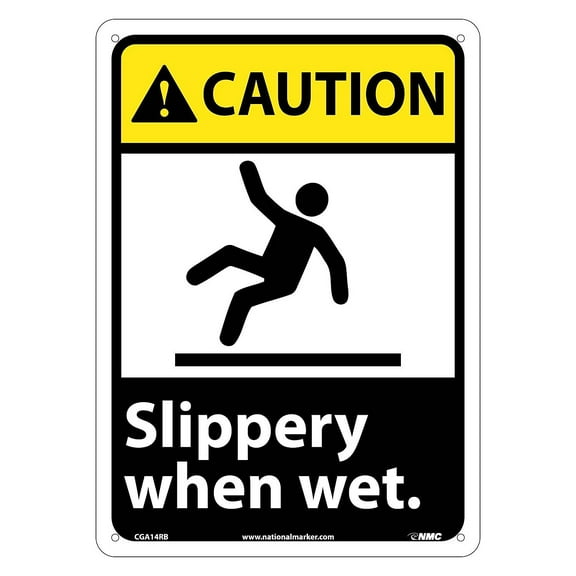 National Marker Caution Signs; Slippery When Wet (W/Graphic) 14X10 Rigid Plastic CGA14RB