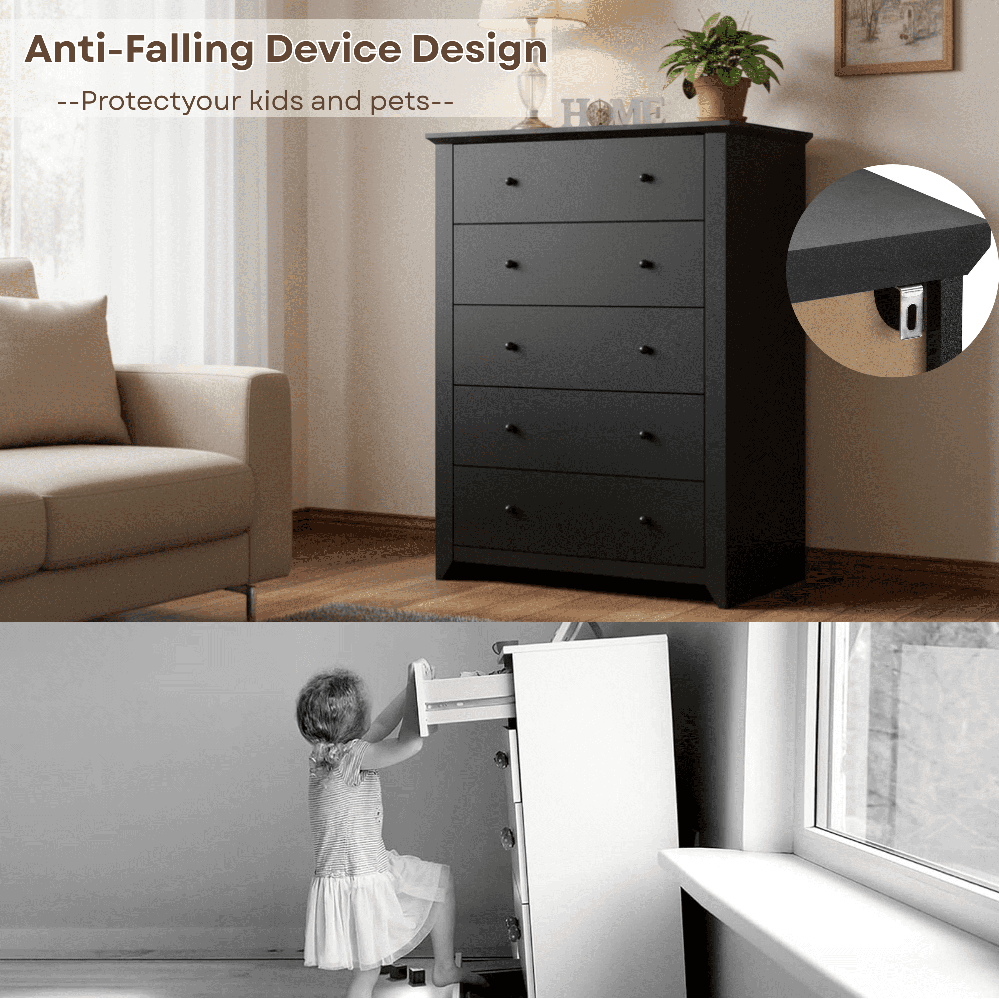 TrumanPick Black Dresser for Bedroom with 5 Drawers 47